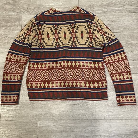 Sun + Stone Cardigan Mens Sweater Medium Western Native Print Artsy Indie - Picture 2 of 7